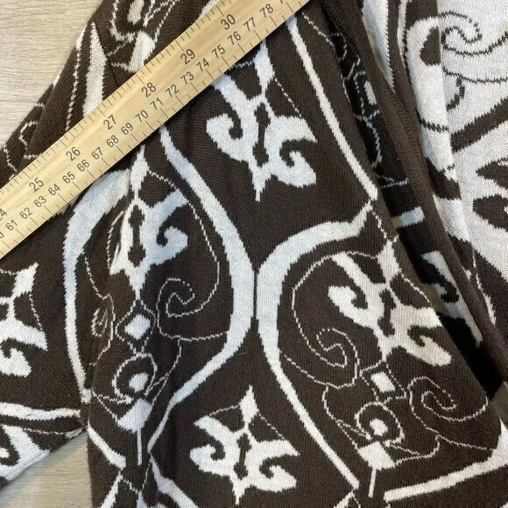 Avalanche Womens Full Zip Cardigan Brown Sz Medium Damask Knit Hoodie Tunic Cozy - Picture 4 of 12